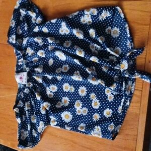 Jenna & Jessie Navy and Sunflower Swiss Dot Blouse